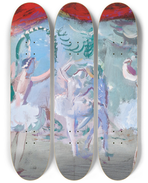 Triptych art skateboard deck of Alexandre Jacovleff Ballet Dancers by Alexandre Jacovleff (1887-1938)