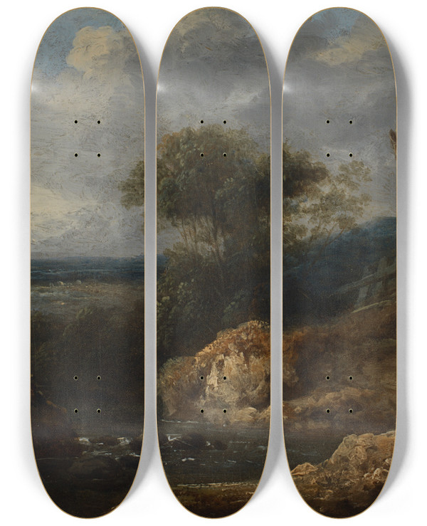 Triptych art skateboard deck of Thomas Barker Small Landscape by Thomas Barker (1769-1847)