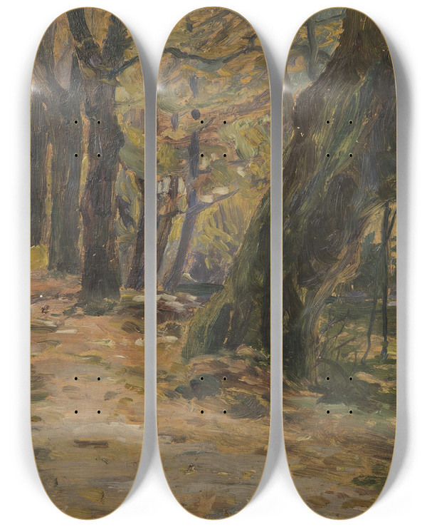 Triptych art skateboard deck of Augustin Satra In The Park by Augustin Satra (1877-1909)
