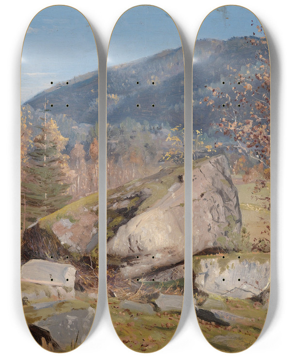 Triptych art skateboard deck of Amaldus Nielsen Hstdag Bjelland Mandal_1 by Amaldus Nielsen (1838-1932)