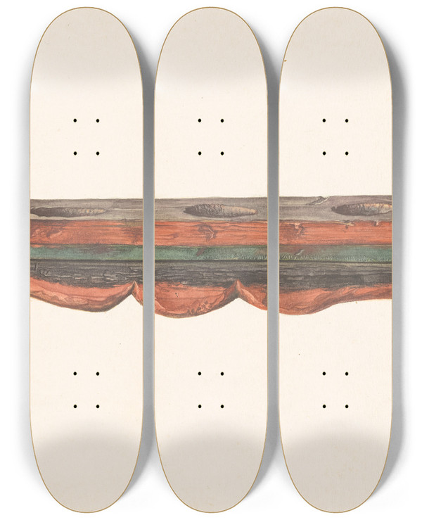 Triptych art skateboard deck of Vera Van Voris Chinese Altar Tray by Vera Van Voris