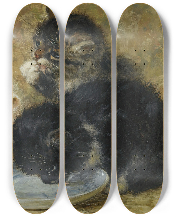 Triptych art skateboard deck of Henritte Ronnerknip Three Kittens_2 by Henritte Ronner-Knip (1821-1909)