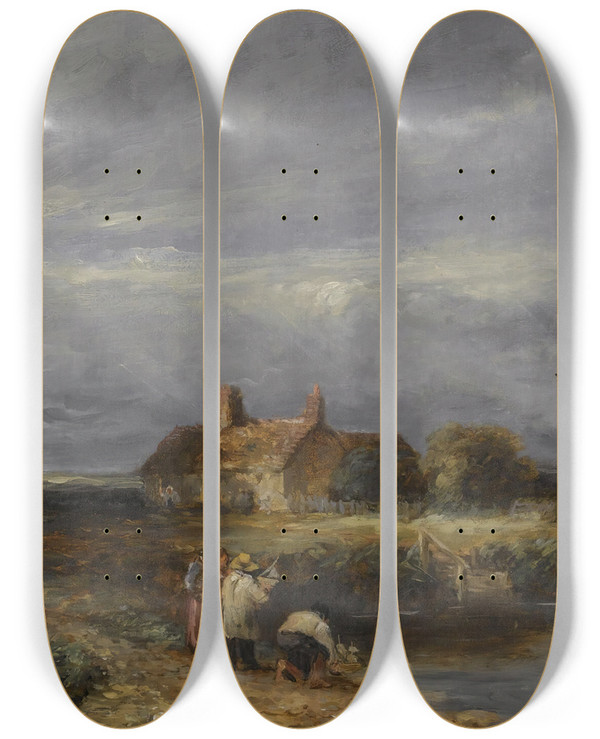Triptych art skateboard deck of David Cox The Youngmariners by David Cox (1783-1859)