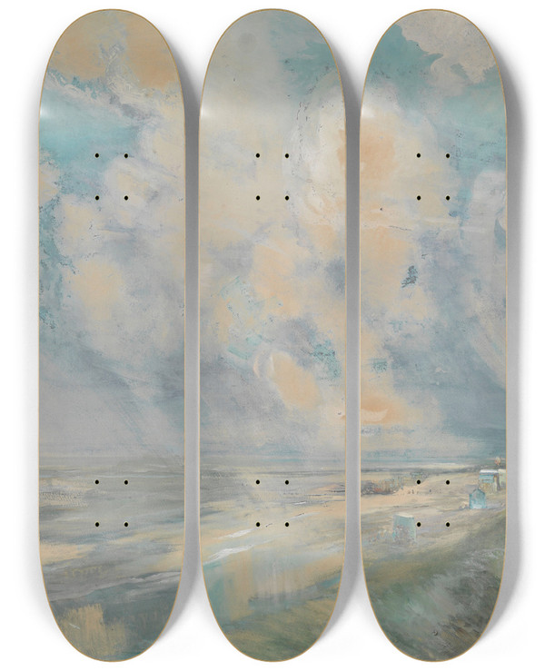 Triptych art skateboard deck of Alexander Marcette Rainfall And Sunshine by Alexander Marcette (1853-1929)