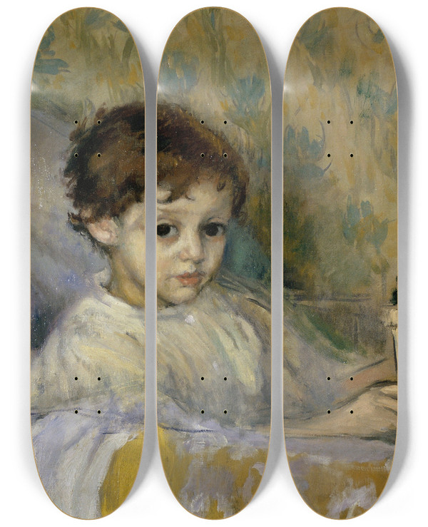 Triptych art skateboard deck of Ricard Canals I Llamb Sick Child Octavi The Artists Son by Ricard Canals I Llambi (1876-1931)
