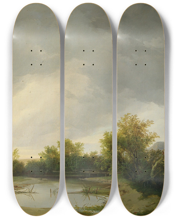 Triptych art skateboard deck of Ignaz Raffalt Returning Home Before The Storm by Ignaz Raffalt (1800-1857)