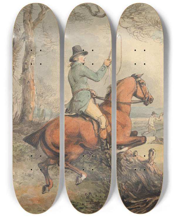 Triptych art skateboard deck of Samuel Howitt Coursing The Kill by Samuel Howitt (1756-1822)