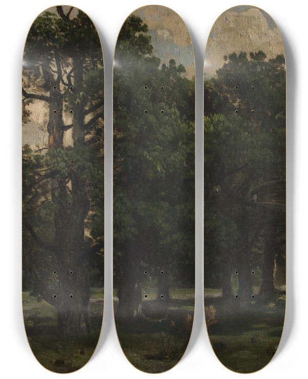 Triptych art skateboard deck of Jzef Szermentowski Pines by Jozef Szermentowski (1833-1876)