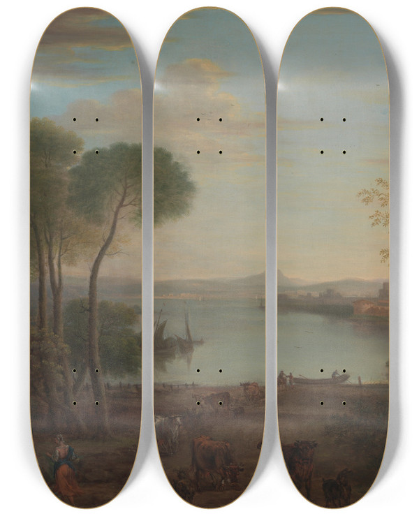 Triptych art skateboard deck of John Wootton Classical Landscape_1 by John Wootton (1686-1765)
