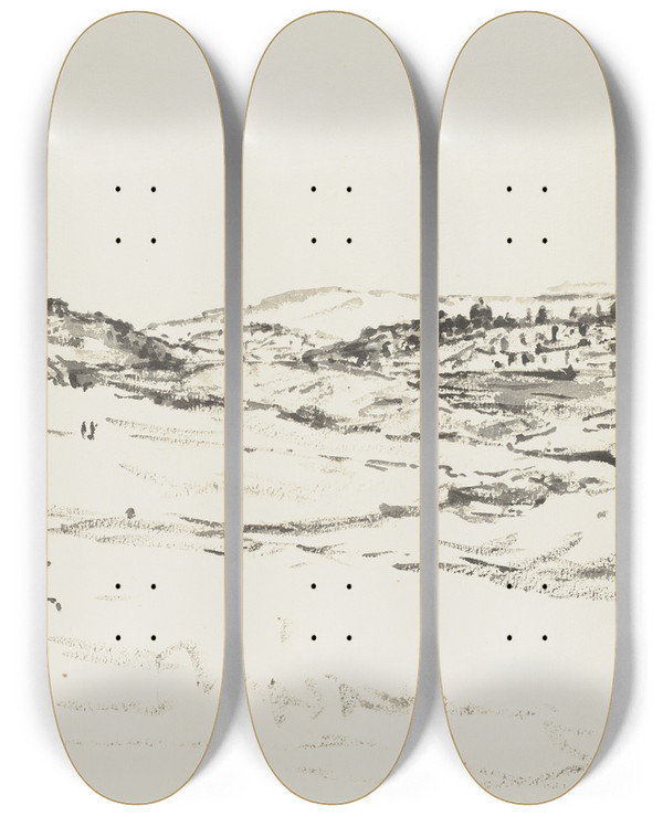 Triptych art skateboard deck of Jakob Nussbaum Jerusalem Am Lberg Von Nord by Jakob Nussbaum (1873-1936)