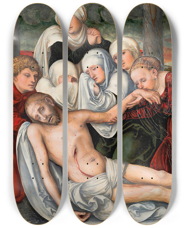 Triptych art skateboard deck of Lucas Cranach The Elder The Lamentation by Lucas Cranach The Elder (1472-1553)