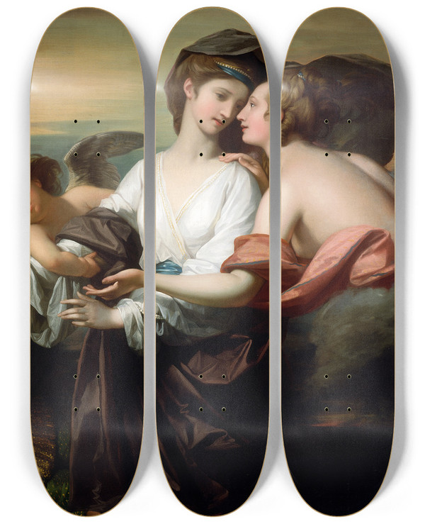 Triptych art skateboard deck of Benjamin West Helen Brought To Paris by Benjamin West (1738-1820)