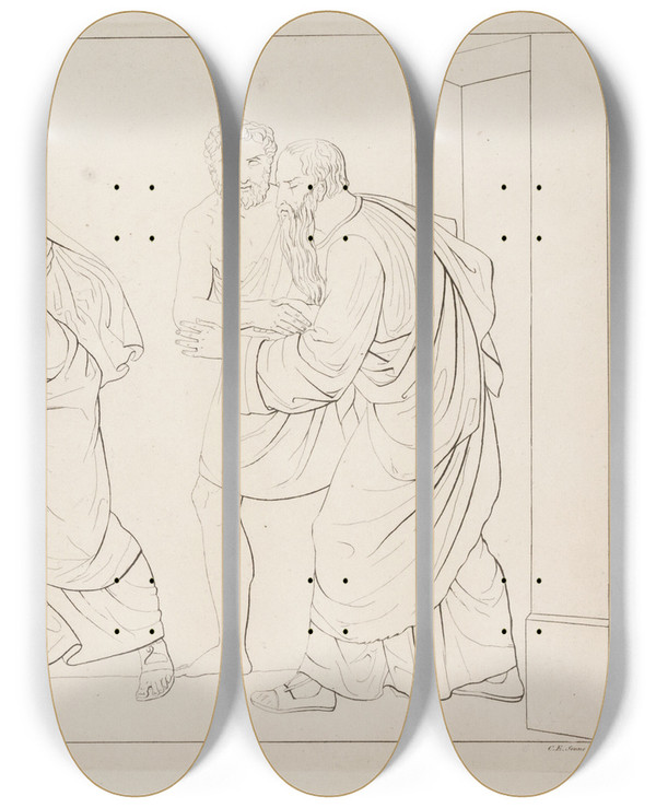 Triptych art skateboard deck of Edvard Sonne Scene Af Tobias Historie_4 by Edvard Sonne