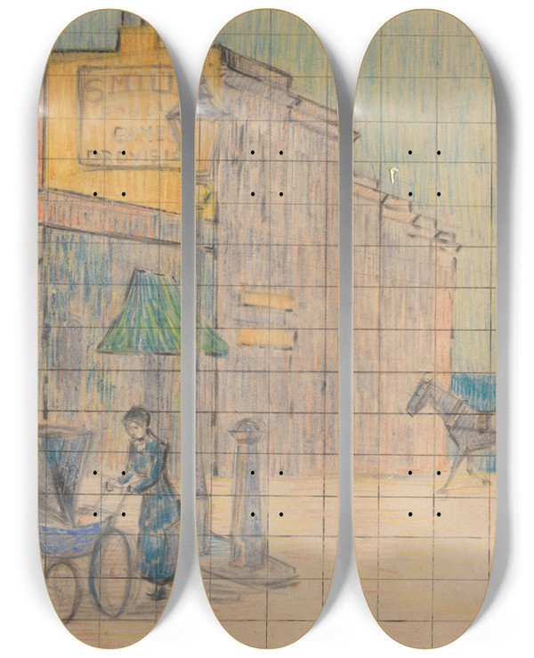 Triptych art skateboard deck of Robert Polhill Bevan Swiss Cottage Hampstead_2 by Robert Polhill Bevan (1865-1925)