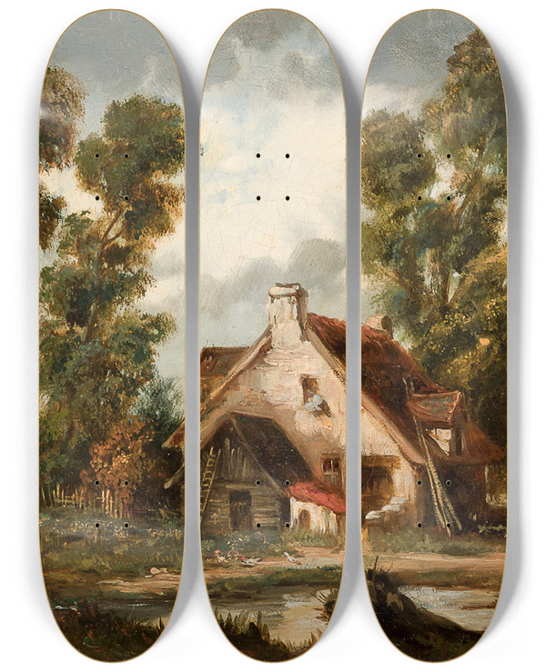 Triptych art skateboard deck of Napoleon Micha Iakowicz Landscape by Napoleon Michal Illakowicz (1811-1861)