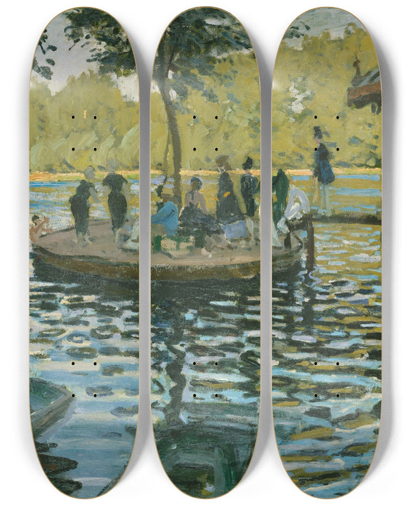 Triptych art skateboard deck of Claude Monet La Grenouillere by Claude Monet (1840-1926)