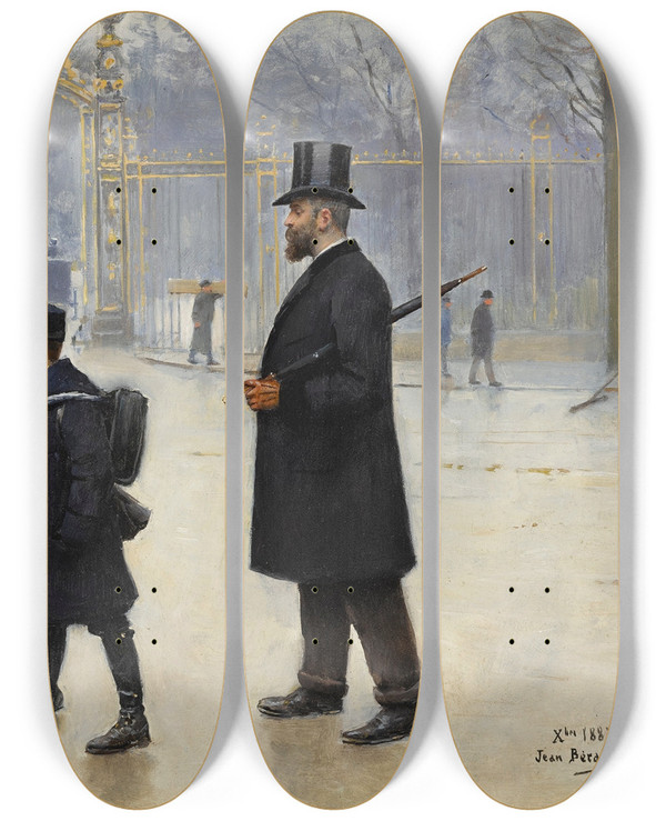 Triptych art skateboard deck of Jean Braud Le Parc Monceau by Jean Beraud (1849-1935)