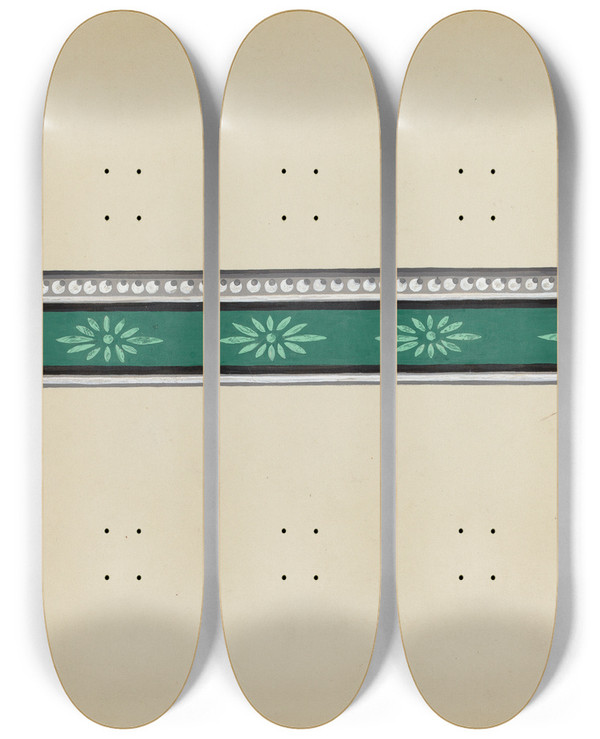Triptych art skateboard deck of George Robin Wall Paper Border_1 by George Robin