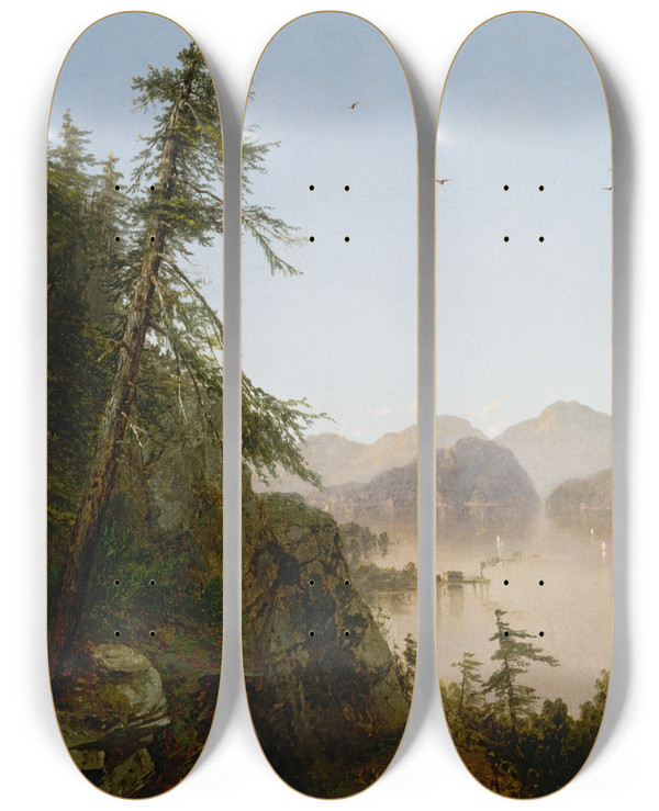 Triptych art skateboard deck of John Frederick Kensett Along The Hudson by John Frederick Kensett (1816-1872)