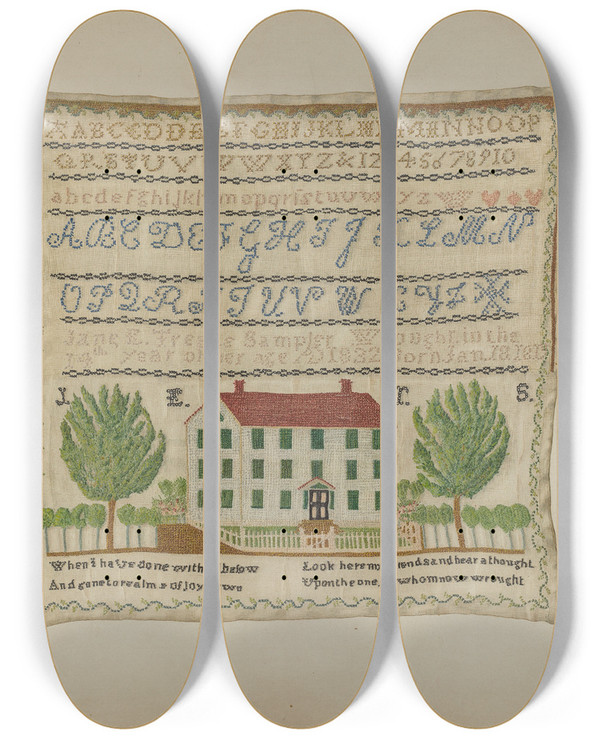 Triptych art skateboard deck of Bruce Gentry Sampler by Bruce Gentry