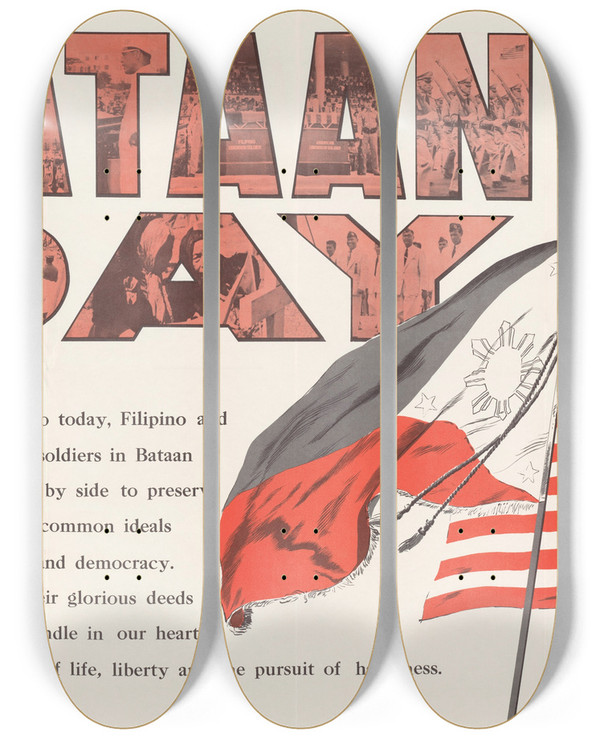 Triptych art skateboard deck of Us Information Agency Bataan Day by U S Information Agency (1953-1999)
