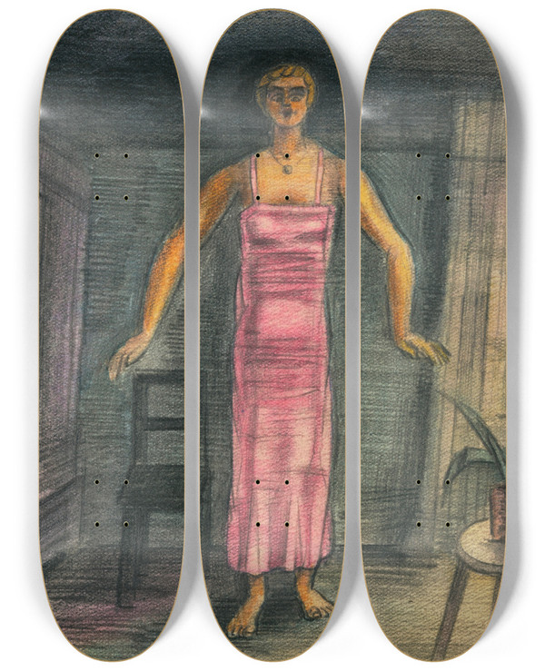 Triptych art skateboard deck of Karl Wiener Ohne Titel V_2 by Karl Wiener (1901-1949)