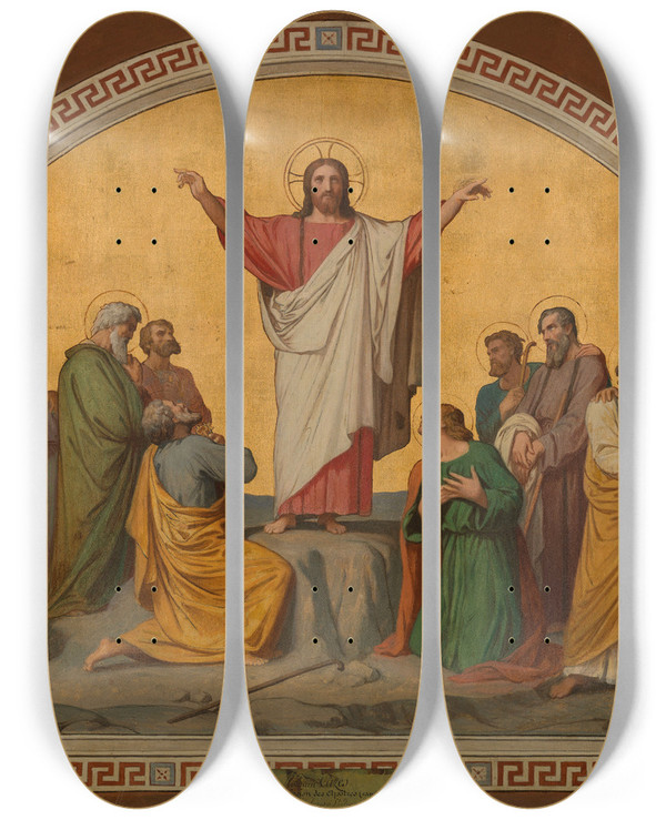 Triptych art skateboard deck of Romain Cazes La Mission Des Aptres by Romain Cazes (1810-1881)