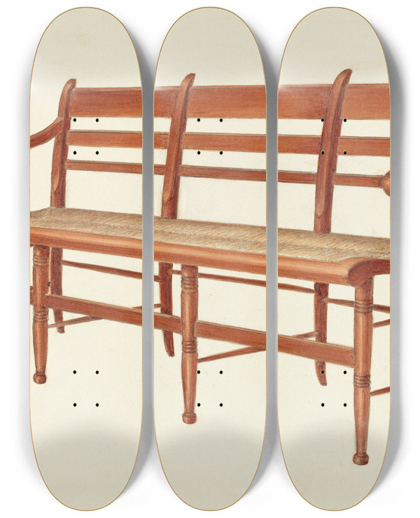 Triptych art skateboard deck of American 20Th Century Settee by American 20Th Century