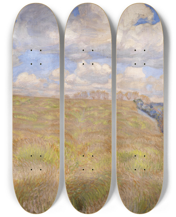 Triptych art skateboard deck of Peter Hansen A Field Of Waving Rye by Peter Hansen (1868-1928)