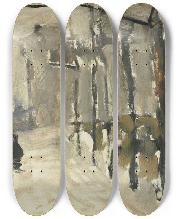 Triptych art skateboard deck of George Hendrik Breitner View In The Hague by George Hendrik Breitner (1857-1923)