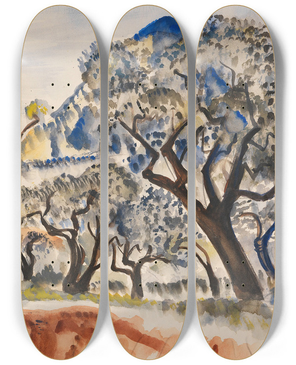 Triptych art skateboard deck of Paul Kleinschmidt Sdfranzsische Landschaft Mit Bumen by Paul Kleinschmidt (1883-1949)