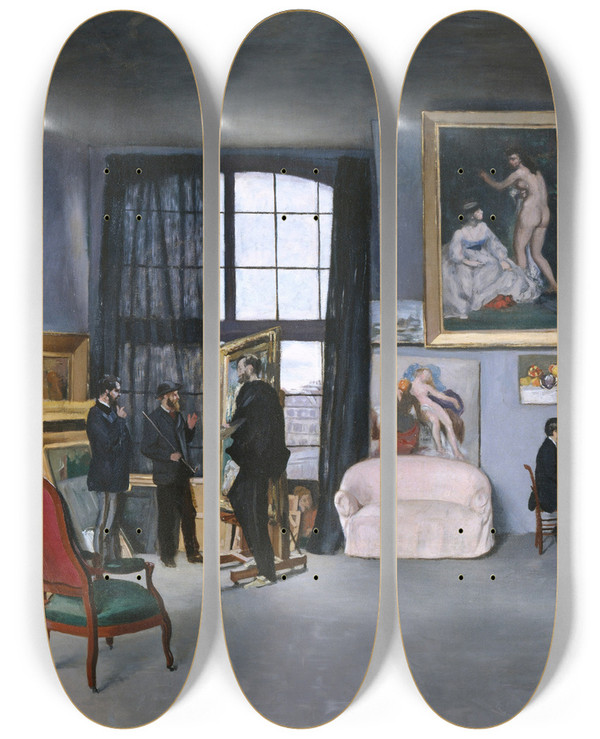 Triptych art skateboard deck of Frdric Bazille Bazilles Studio by Frederic Bazille (1841-1870)