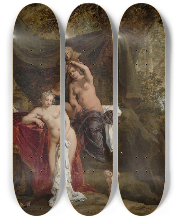 Triptych art skateboard deck of Bartholomeus Breenbergh Nymphs Bathing by Bartholomeus Breenbergh (1598-1657)
