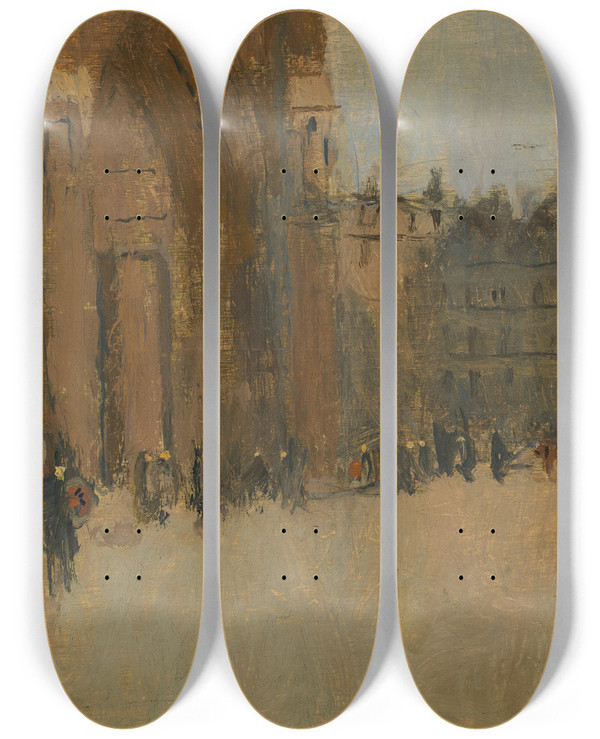 Triptych art skateboard deck of Frank Edwin Scott Notre Dame No Iii by Frank Edwin Scott (1863-1929)