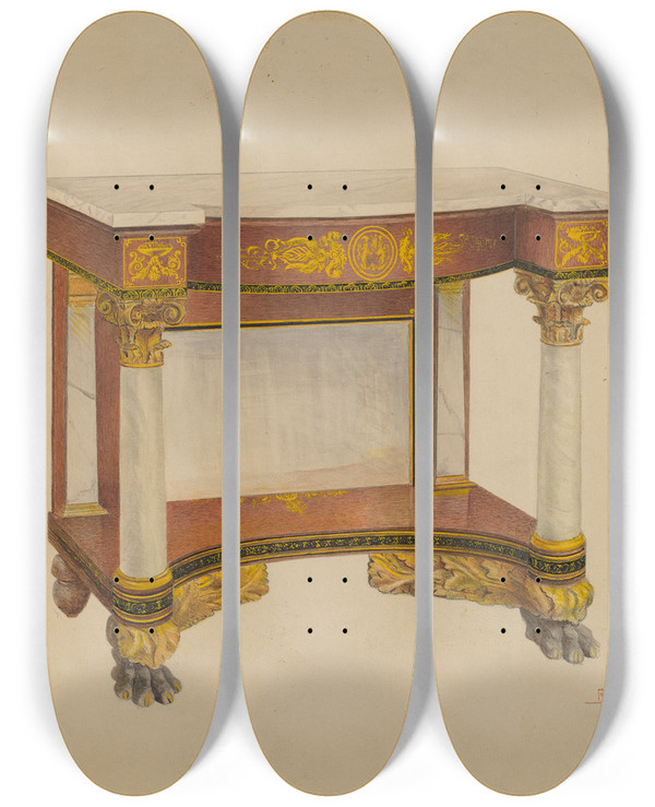 Triptych art skateboard deck of Susan Rothenberg Console Table by Susan Rothenberg (1945-2020)