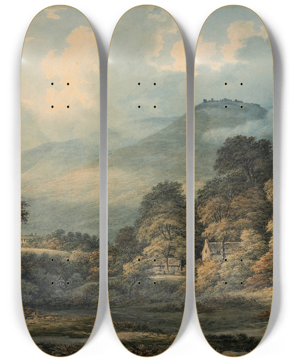 Triptych art skateboard deck of John Glover Extensive Landscape With Distant Mountains by John Glover (1767-1849)