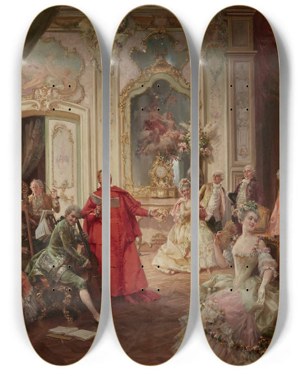 Triptych art skateboard deck of Cesare Auguste Detti A Delightful Performance_2 by Cesare Auguste Detti (1847-1914)