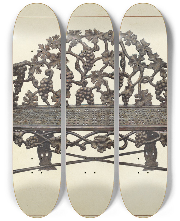 Triptych art skateboard deck of John B Moll Garden Bench by John B Moll