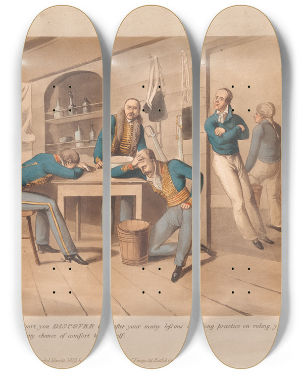 Triptych art skateboard deck of Henry Thomas Alken Military Discoveries_3 by Henry Thomas Alken (1785-1851)
