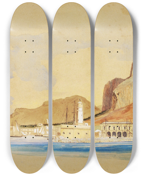 Triptych art skateboard deck of Miner Kilbourne Kellogg Moli At Palermo by Miner Kilbourne Kellogg (1814-1889)