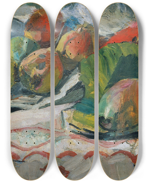 Triptych art skateboard deck of Franz Wiegele Fruit Still Life by Franz Wiegele (1887-1944)