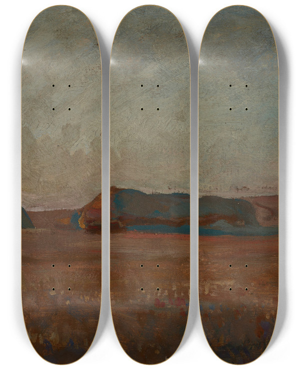 Triptych art skateboard deck of Jan Stanislawski Ricks Of Corn by Jan Stanislawski (1860-1907)