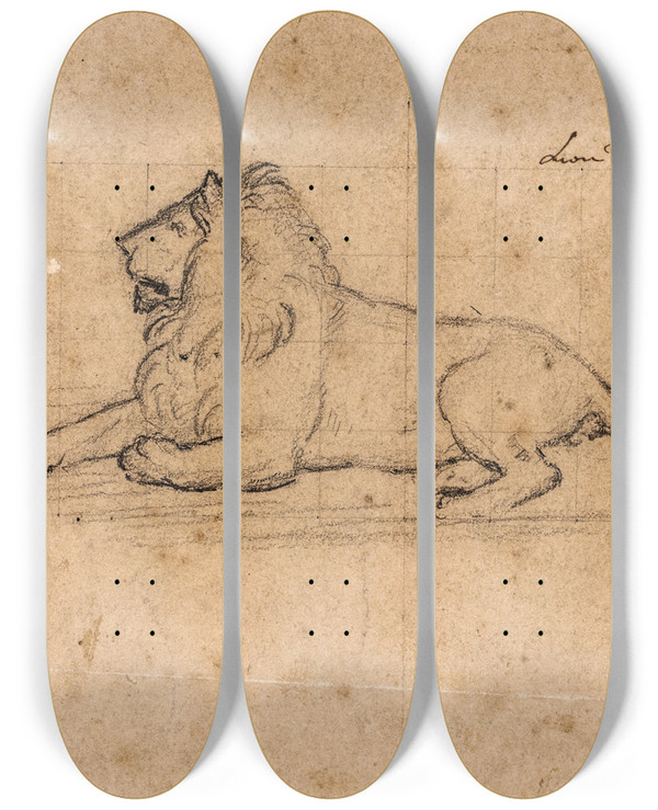 Triptych art skateboard deck of Antoinelouis Barye Lion Du Sngal by Antoine-Louis Barye (1796-1875)