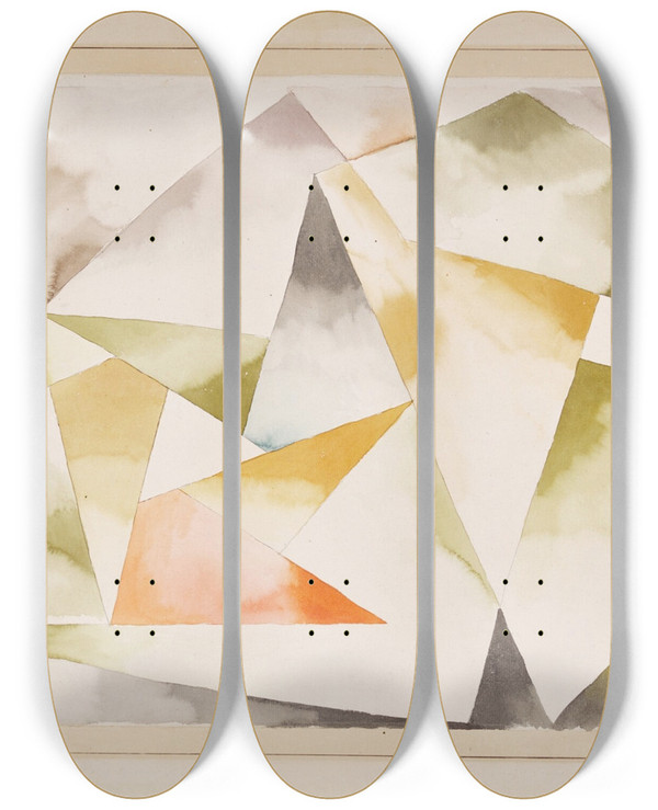 Triptych art skateboard deck of Paul Klee Mountain Movement In Three And Four Time by Paul Klee (1879-1940)