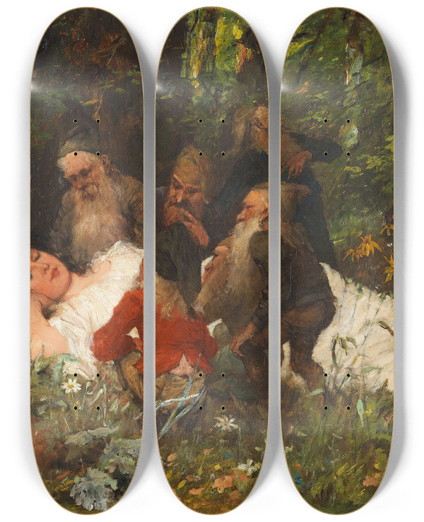 Triptych art skateboard deck of Ferdinand Leeke Schneewittchen by Ferdinand Leeke (1859-1923)