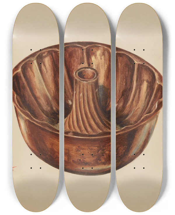 Triptych art skateboard deck of Charles Moss Cake Mold by Charles Moss