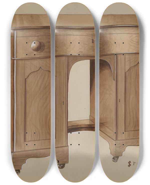 Triptych art skateboard deck of Robert Stewart Kneehole Desk by Robert Stewart (20-)