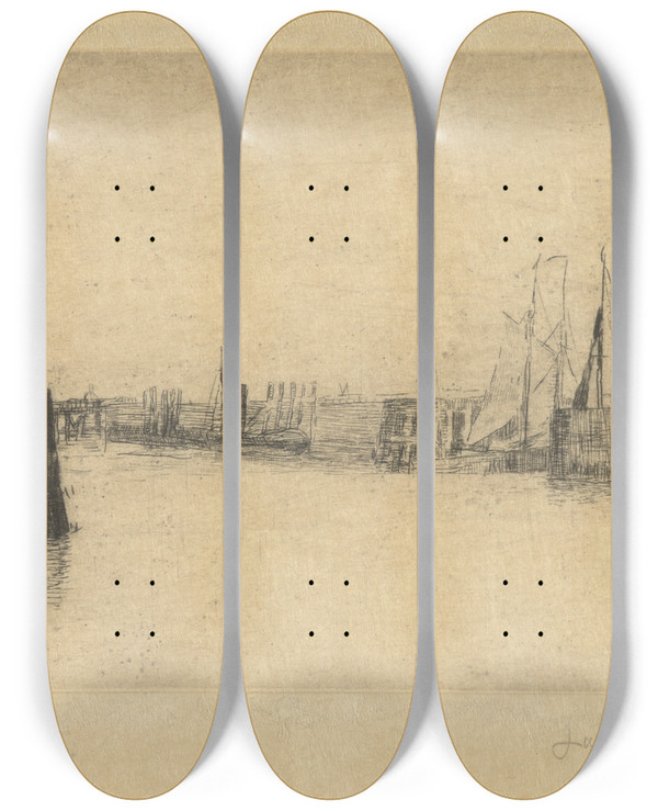 Triptych art skateboard deck of James Ensor Staketsel Pier Te Oostende by James Ensor (1860-1949)