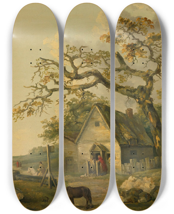 Triptych art skateboard deck of George Morland A Country Inn by George Morland (1763-1804)
