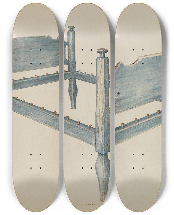 Triptych art skateboard deck of Robert Gilson Bedstead by Robert Gilson